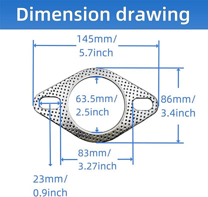 2-Pack High-Temperature Exhaust Flange Gaskets Durable Flat Muffler Donut Seal Rings, Fireproof 2-Bolt Automotive Replacement Parts (2.5inches)