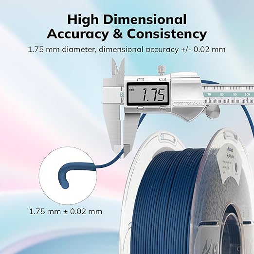 AMOLEN Matte PLA 3D Printer Filament, Navy Blue PLA Filament 1.75mm with Smooth Finish, 3D Printing Filament for Most FDM 3D Printers, Dimensional Accuracy +/- 0.02mm, 1kg Spool (2.2lbs)