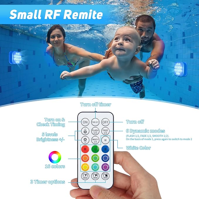 Rechargeable Submersible Pool Lights with Remote, Waterproof Underwater Charging Battery Operated Controlled 16 Color Changing LED with Magnet Floating Lights Pool Pond Decoration (3 pcs)