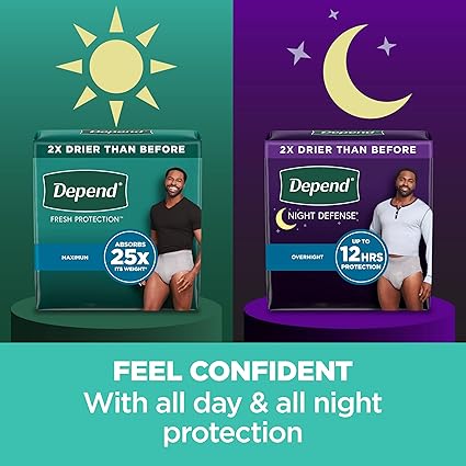 Depend Fresh Protection Adult Incontinence Underwear for Men, Disposable, Maximum, Extra-Large, Grey, 26 Count, Packaging May Vary