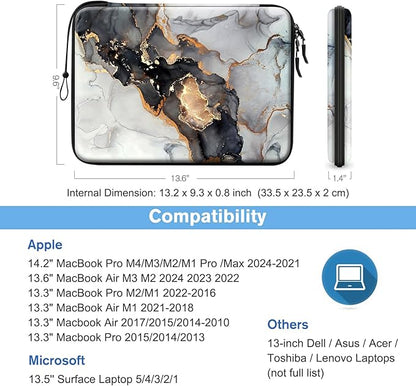 FINPAC Hard Laptop Sleeve Case for 13 inch MacBook Air M3 M2 M1 2024, 14 inch MacBook Pro M4M3M2M1 A2918 A2992 A2779 A2442, Waterproof Case for Dell, Surface Laptop, HP, Acer, Cloudy Marble