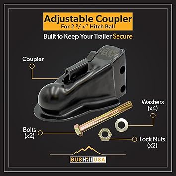 USA GH25330 Channel-Mount Adjustable Trailer Coupler, 2-516-Inch Hitch Ball, 14,000 lbs, Black