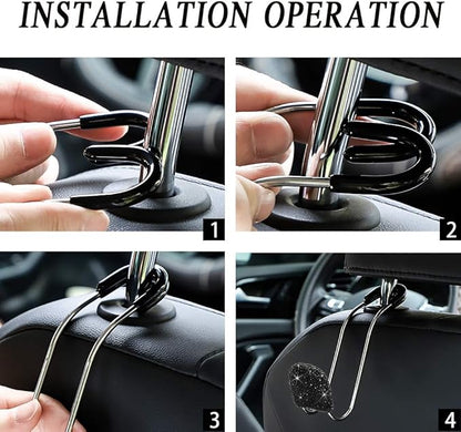 SAVORI Car headrest hooks, universal rhinestone car accessories for car rear seat, metal head hanging organizer, holder for