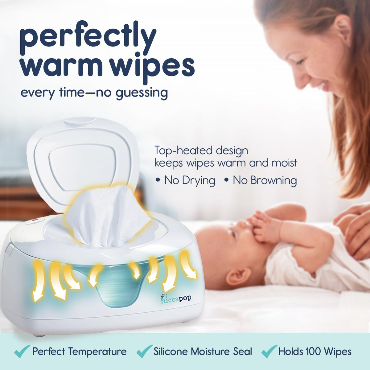 Wipe warmer keeps wipes at perfect temp, prevents drying, built-in changing light for late night diaper changes.