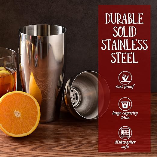 Cocktail Shaker Set Bartender Kit : 12-Piece Bar Tool Set with Bamboo Stand | Bar Set with All Practical Bar Accessories, for Drink Mixing, Bar, Home, Lounge & Party (Silver)