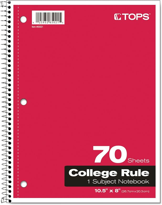 Oxford Spiral Notebook, 1-Subject, College Ruled Paper, 70 Sheets, Color May Vary, 1Notebook (65021) (Pack of 1)