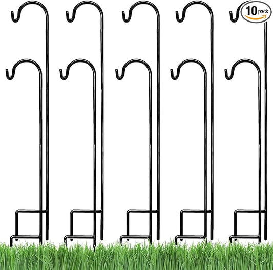 Ashman Shepherds Hook 10 Pack Black, 35 Inches Tall, Made of Premium Metal for Hanging Solar Light, Bird Feeders, Mason Jars, Garden Stake and Wedding Decor.