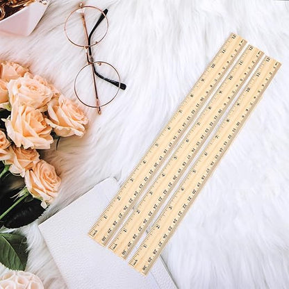 12 Pack 12 inch Wooden Ruler Kit with Conversion Table Metric Straight Edge Linear Measurement Ruler for School, Classroom, Home, and Office (12)