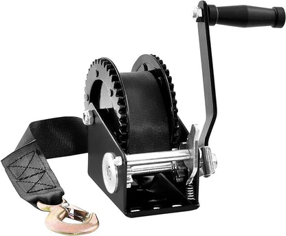 VEVOR Hand Winch, 2000 lbs Pulling Capacity, Boat Trailer Winch Heavy Duty Rope Crank with 23 ft Polyester Strap and Two-Way Ratchet, Manual Operated Hand Crank Winch for Trailer, Boat or ATV Towing