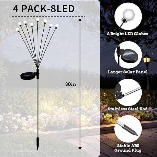 Solar Garden Lights Outdoor: 32 LED Warm White Swaying Firefly Light 4 Pack - Waterproof Landscape Lighting Decorations for Yard Patio - Gardening Gifts for Women Grandma