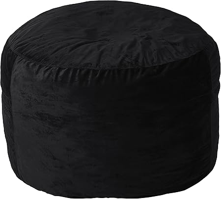 Sofa Sack Bean Bag Chair Cover Only, for Adults and Kids, Without Filling Comfy Fluffy Round or Oval Beanbag Chair Cover Replacement, Lazy Sofa Cover for Reading Chair or Floor Chair, 4-Feet, Black
