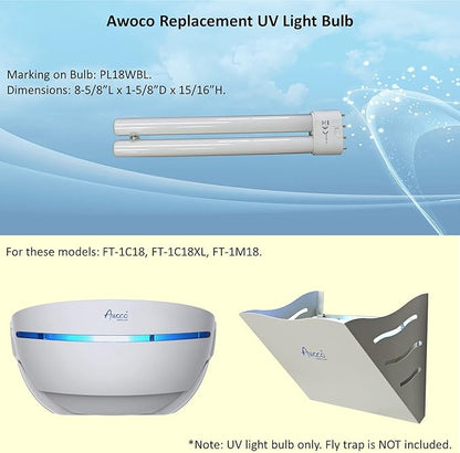 Awoco Replacement PL 18W BL Fluorescent UV Light Bulb for Wall Mount Sticky Fly Trap Lamp FT-1C18 and FT-1M18 (18W)