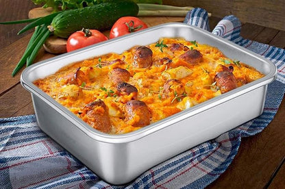 TeamFar Rectangular Cake Pan Brownie Pan, Stainless Steel Lasagna Casserole Baking Pan, 8x10x3, Rust Free  Non Toxic, Easy Clean  Dishwasher Safe