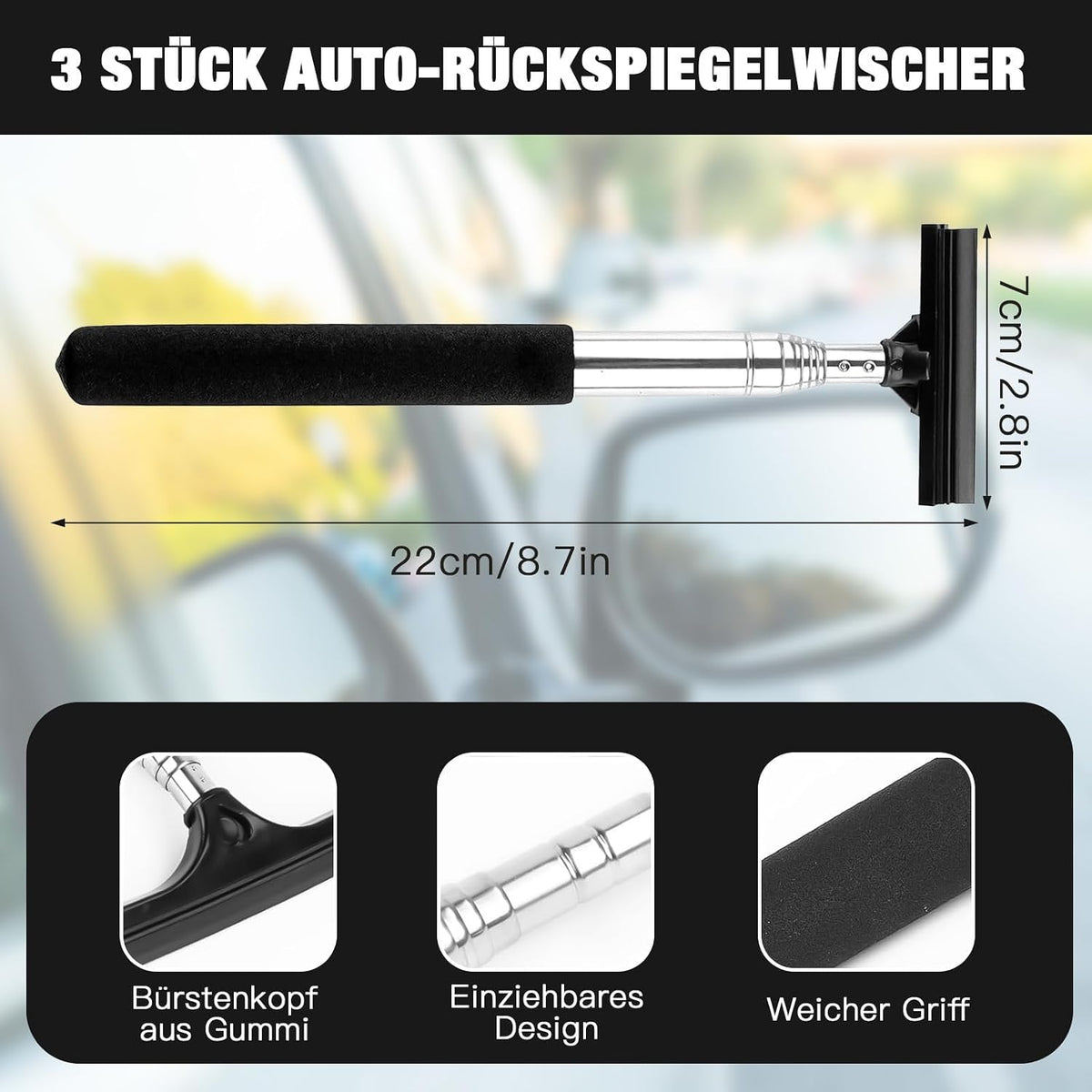 Side Mirror Squeegee,Retractable Car Rearview Mirror Wiper,Portable Car Mirror Squeegee for Rainy Foggy Weather,Universal Car Accessories