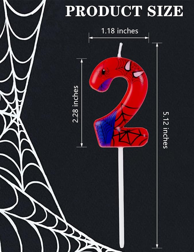 Gezan Spider Themed Birthday Candles Number Candles Happy Birthday Cake Toppers Advent Candle Web Candles for Boy Girl Spider Party Decoration Supplies Birthday Halloween Party(Number 2)