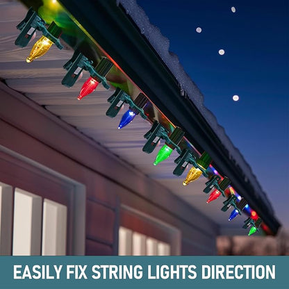 Dazzle Bright C7 C9 Christmas Lights Spring Clips, 100 Pack Universal Holiday Lights Quick Spring Clips, E12, E17 Shatterproof Weatherproof Clips for Outdoor Shingle Gutter Roof Fence