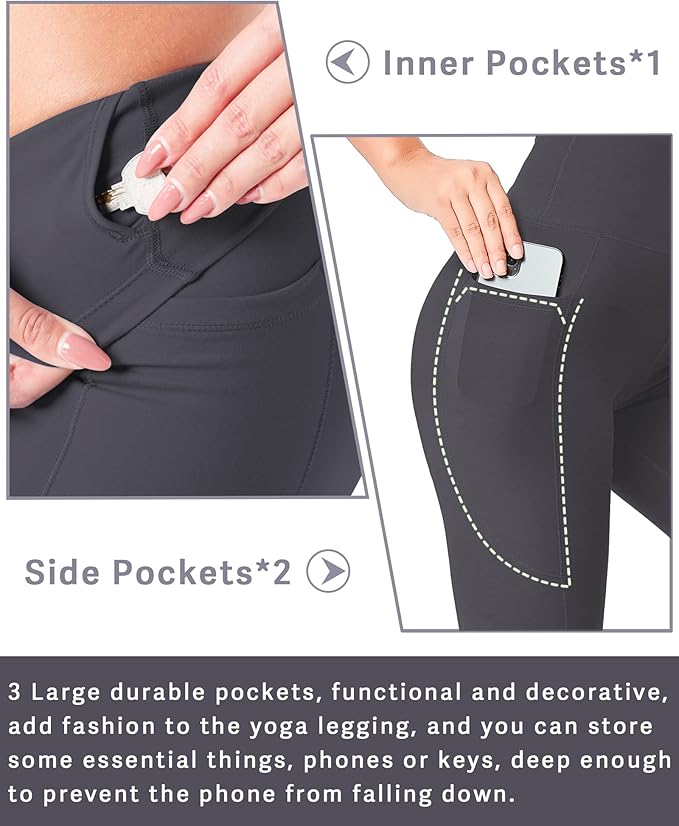 DOTDOG High Waisted Yoga Leggings for Women Tummy Control Legging with 3 Pockets Buttery Soft Compression Workout Yoga Pants