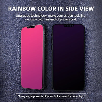 EGKimBa Privacy Screen Protector: Compatible with iPhone 16e, 14, 13 and 13 Pro 6.1 inch, blue light tempered glass, colorful, galvanized, anti-spy, anti-blue light