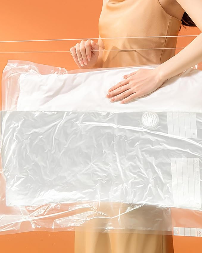 2 Pack Vacuum Storage Bags YQBOOM Space Saver Bags Set No Pump Needed Vacuum Sealer Bags for Bedding, Clothes, Pillow, Blankets Travel Accessories  Small