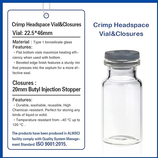 ALWSCI 10ml Headspace Vial, 20mm Stopper, Gray Butyl (Case of 100)