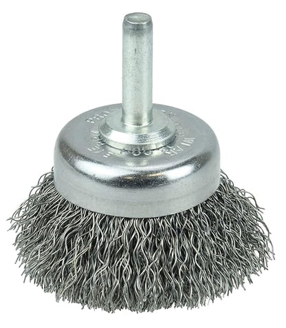 Weiler 14301V 1-34" Crimped Wire Utility Cup Brush, .0118" Steel Fill, 14" Stem, Vending Ready, Made in The USA
