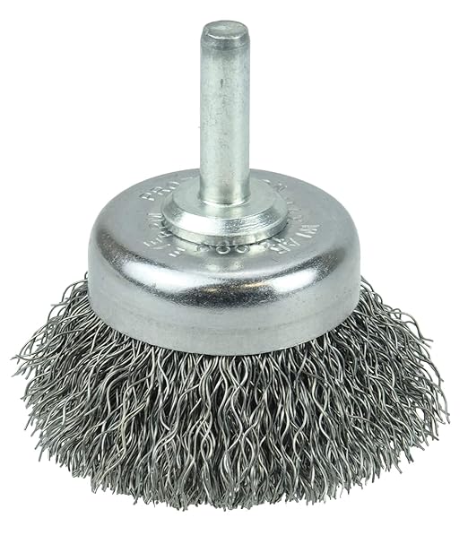 Weiler 14301V 1-34" Crimped Wire Utility Cup Brush, .0118" Steel Fill, 14" Stem, Vending Ready, Made in The USA