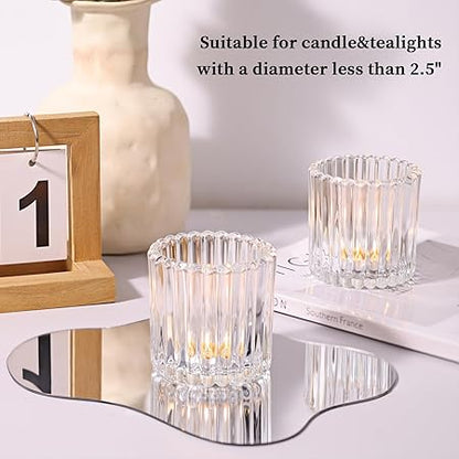 8pcs Large Clear Votive Candle Holders, 2.95"2.95" Ribbed Votive Candle Holder, Tealight Candle Holders for Votives, Floatings, Glass Candle Holder for Wedding, Table Centerpieces