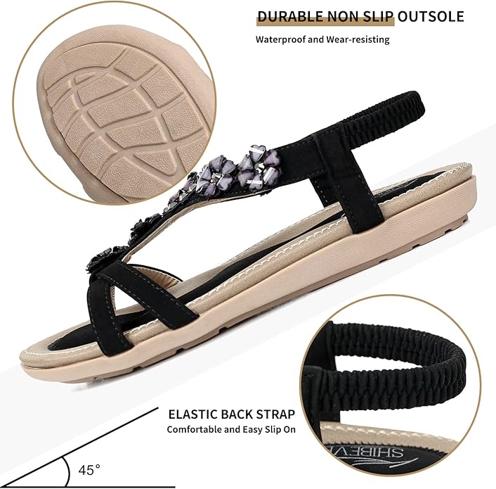 SHIBEVER Flat Sandals for Women Dressy: Summer Comfortable Ankle Strap Womens Sandal