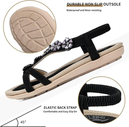 SHIBEVER Flat Sandals for Women Dressy: Summer Comfortable Ankle Strap Womens Sandal