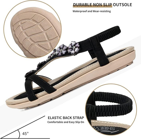 SHIBEVER Flat Sandals for Women Dressy: Summer Comfortable Ankle Strap Womens Sandal
