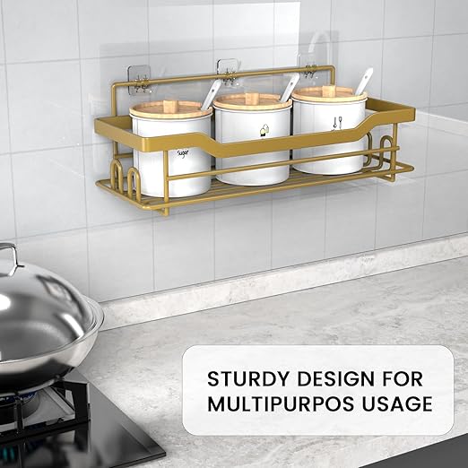 Shower Caddy Shelves Organizer Rack, Single Pack Shower Caddy, Shower Shelves for Inside Shower, No Drilling Wall Mounted Self Adhesive Shower Shelves, Matte Gold