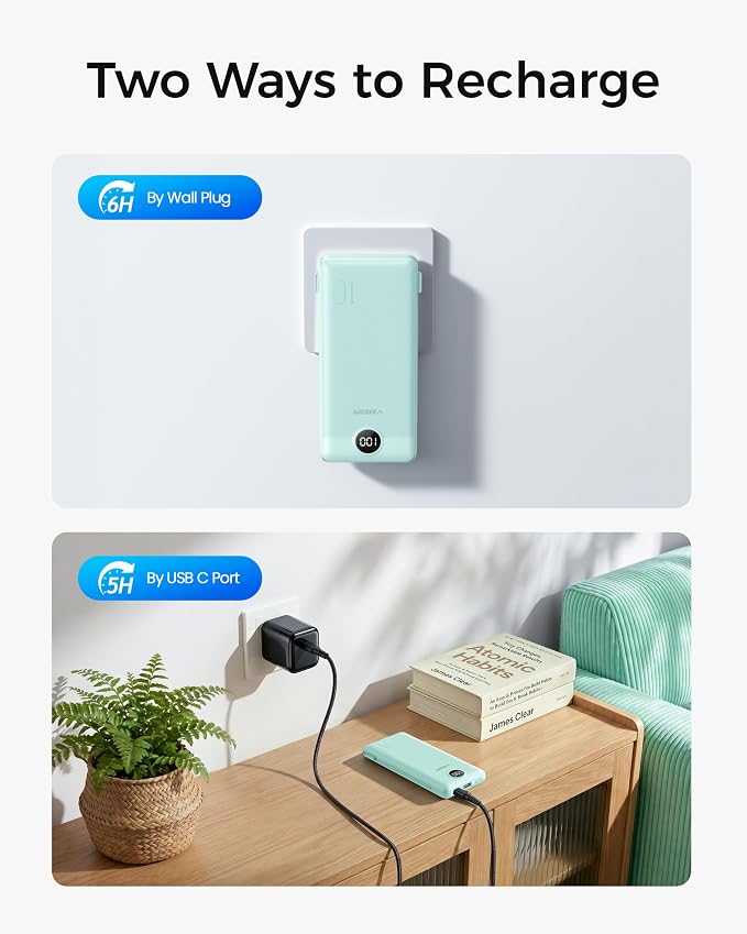 VEGER Portable Charger for iPhone, Power Bank Built in Cables and Wall Plug 10000mAh,Ultra Slim&Compact,5 Outputs,LED Display,Power Bank for iPhone,Samsung,Travel Essentials for Camping Cruise Business