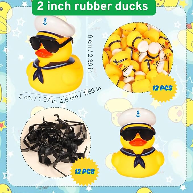 12pcs Rubber Ducks, Captain Ducks, 2 inch Rubber Ducks with accesories