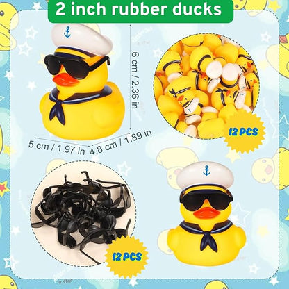 12pcs Rubber Ducks, Captain Ducks, 2 inch Rubber Ducks with accesories