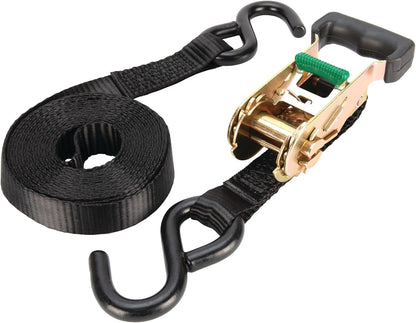 Performance Tool W1856 1-in X 14-ft Ratcheting Tie Down Strap: 1000 lb Load Limit, 3000 lb Break Strength, Strong Poly Webbing, Padded Comfort Ratchet Handle, Vinyl Hooks, Heavy Duty, Black