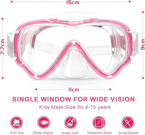 Kids Snorkel Mask Swimming Diving Mask Goggles with Nose Cover,Snorkel Gear Scuba Diving Snorkeling,Anti-Fog 180° Clear View Pool Swim Mask for Youth Children Junior Girls Boys Ages 5-15