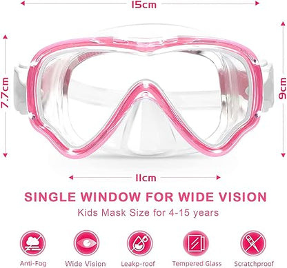 Kids Snorkel Mask Swimming Diving Mask Goggles with Nose Cover,Snorkel Gear Scuba Diving Snorkeling,Anti-Fog 180° Clear View Pool Swim Mask for Youth Children Junior Girls Boys Ages 5-15