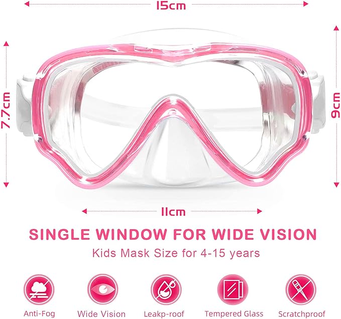 Kids Snorkel Mask Swimming Diving Mask Goggles with Nose Cover,Snorkel Gear Scuba Diving Snorkeling,Anti-Fog 180¡ Clear View Pool Swim Mask for Youth Children Junior Girls Boys Ages 5-15