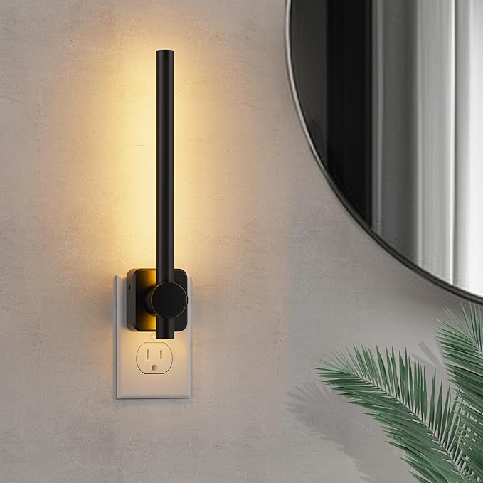 L LOHAS LED Night Light, Black Vanity Night Light Plug into Wall 0-200LM, Dusk to Dawn Sensor, 2 W Dimmable Night Lights, Soft White 3000K, Modern Nightlight for Bathroom Mirror Restroom, 1 Pack