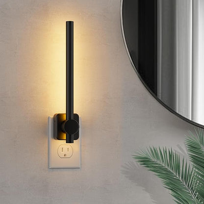 L LOHAS LED Night Light, Black Vanity Night Light Plug into Wall 0-200LM, Dusk to Dawn Sensor, 2 W Dimmable Night Lights, Soft White 3000K, Modern Nightlight for Bathroom Mirror Restroom, 1 Pack