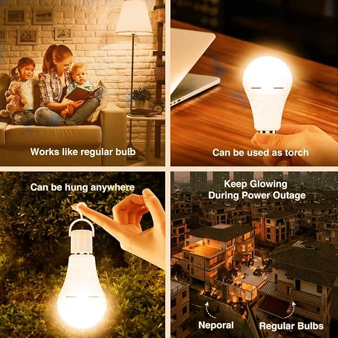 Rechargeable Light Bulbs 9W,Battery Operated Powered LED Light Bulb 600Lumen 3000K Warm White for Power Outage,Camping,Outdoor Activity,Hurricane,Pack of 2