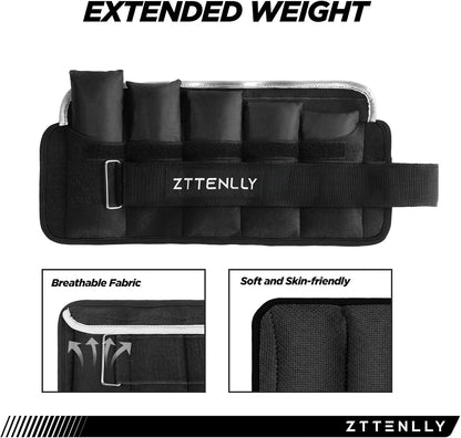 Adjustable Ankle Weights 1-5/10/15/20LBS Pair with Carry Bag - Breathable Fabrics, Reflective Trim - Strength Training Leg Wrist Arm Ankle Walking Weights Sets for Women Men Kids