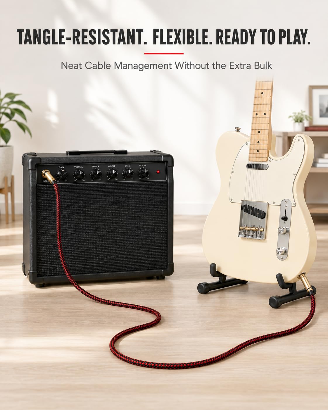 Guitar Cable 15 ft 1/4 Inch Guitar Instrument Cable 6.35mm (1/4) TS to 6.35mm (1/4) TS Stereo Audio Cable Male to Male with Zinc Alloy Housing and Nylon Braid 6.35mm Guitar Cable