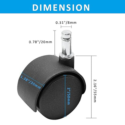 4pcs 2 Inch Swivel Caster Wheels, M8 Circlip Stem Caster Wheels, Heavy Duty Casters, Black Nylon Wheel Replacement for Furniture, Table, Cabinet, Shelf