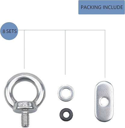 Thorn Track Mount Tie Down Eyelets, M6 Metal Eye Bolts, 316 Stainless Steel, Hold Bungee Cord or Ropes Up to 0.6 Inch
