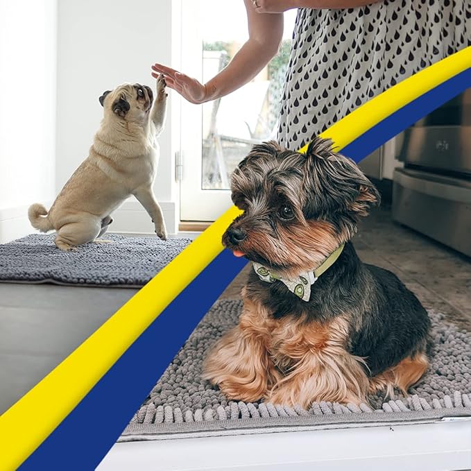 Muddy Mat Shown on TV Ai Super Absorbent Microfiber Dog Door Mat for Muddy Paws, Non-Slip Washable Pet Rug, Quick Dry Chenille Entryway Carpet, Machine Washable Indoor Outdoor mat, Grey 30"x19"