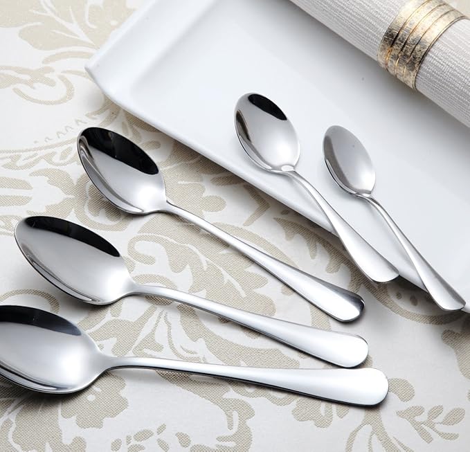 HornTide 6-Piece Dinner Spoon Set Table Spoon Flatware Stainless Steel Mirror Polishing 7-Inch 18cm