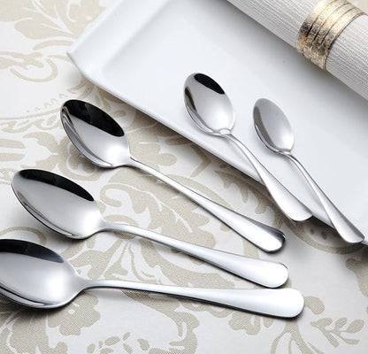 HornTide 6-Piece Dinner Spoon Set Table Spoon Flatware Stainless Steel Mirror Polishing 7-Inch 18cm