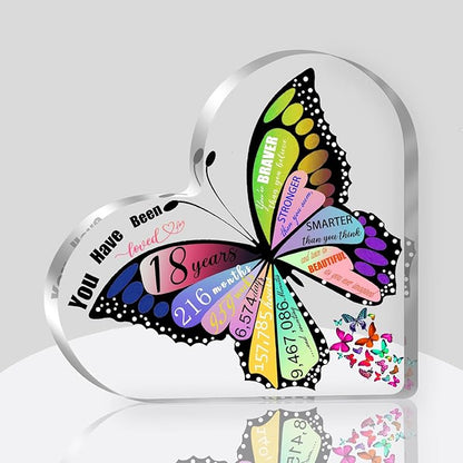 18th Birthday Gifts for Girls, Unique 18 Year Old Girl Gifts, 18 Birthday Decorations Heart Acrylic Plaque, 18 Year Old Birthday Presents Ideas for Her Daughter Granddaughter Sister Best Friends, Butterfly Desk Decor Sign