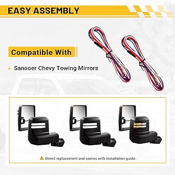Tow Mirrors Wire Harness Compatible with 2019-2024 Chevy Silverado 1500 with Running Light, Turn Signal, Back Up Light